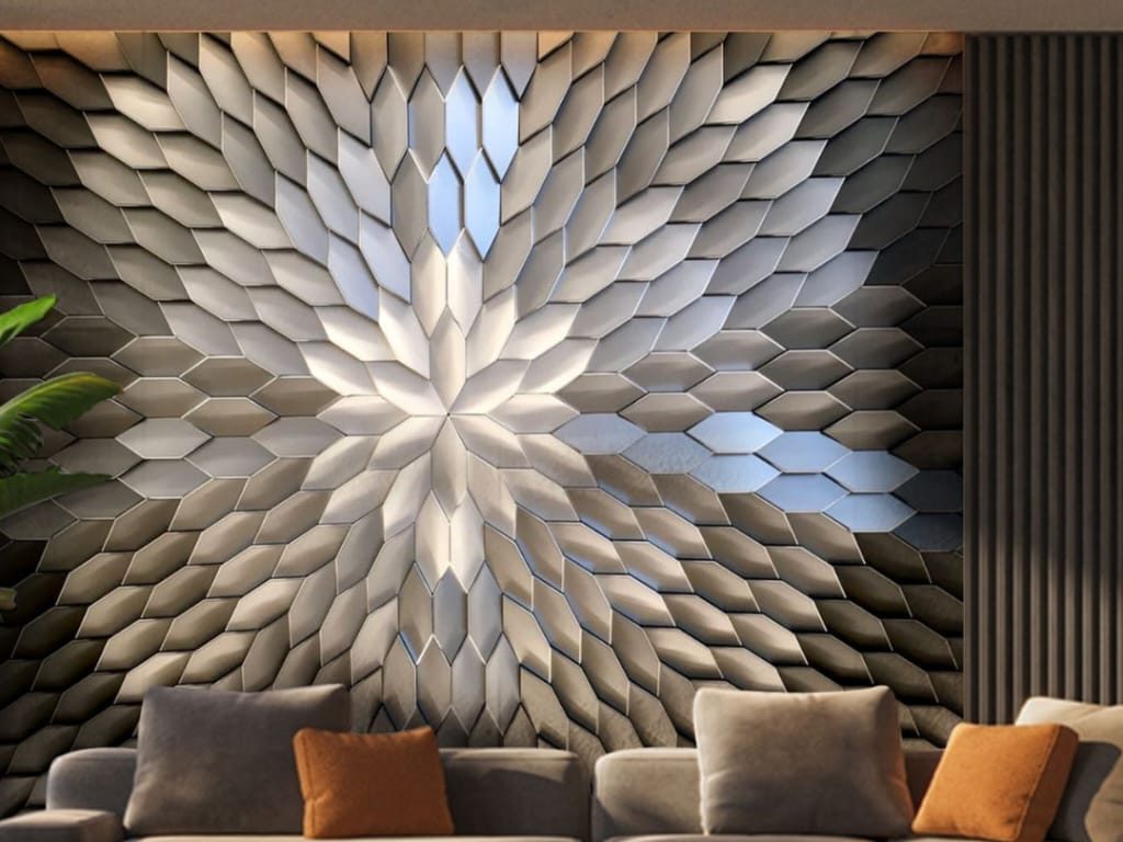 3D wall panel design with floral geometric pattern