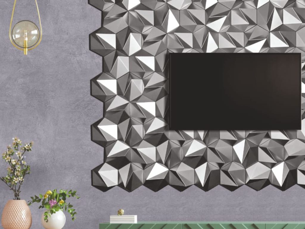 3D metallic wall panel design with geometric texture